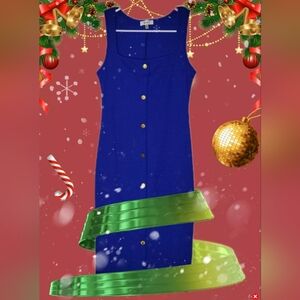 Love J Royale Blue Square Neck Sleeveless Button Up Dress Size M